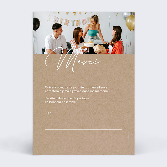 Carte remerciement anniversaire Merci débordant Verso
