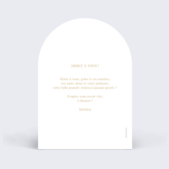 Carte remerciement anniversaire Ligne ocre arche Verso