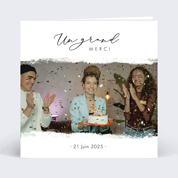 Carte remerciement anniversaire Effet Photo Graines à Planter Recto