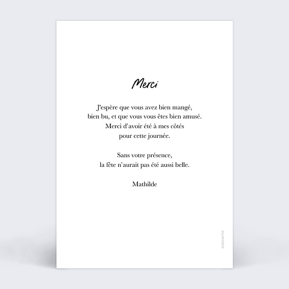 Carte remerciement anniversaire Invités en Or Verso