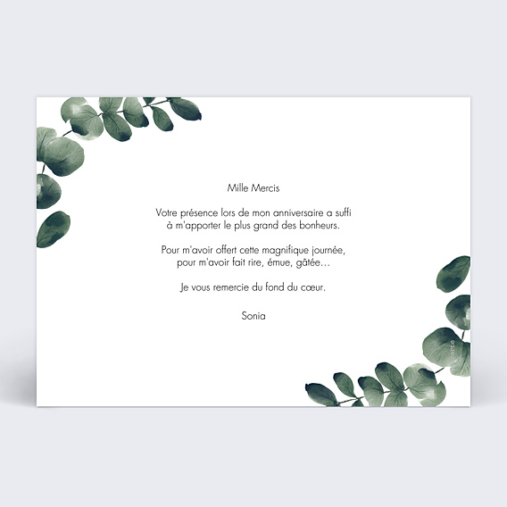 Remerciements Anniversaire Branche d'Eucalyptus