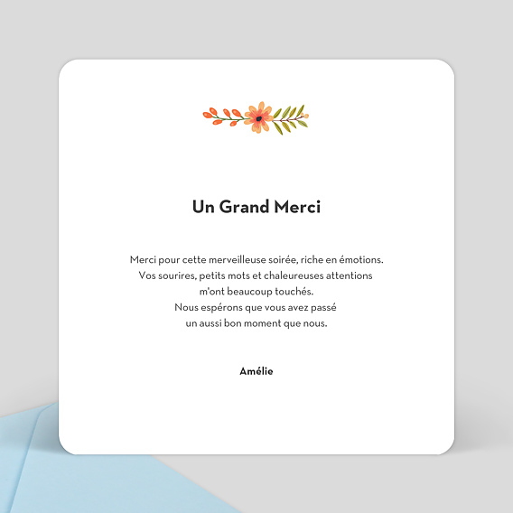 Carte remerciement anniversaire Bouquet Printanier Verso