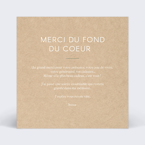 Carte remerciement anniversaire Feuilles kraft Verso