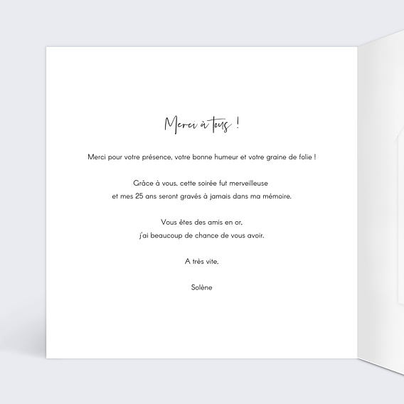 Carte remerciement anniversaire Bandeau Graines à Planter Intérieur Gauche