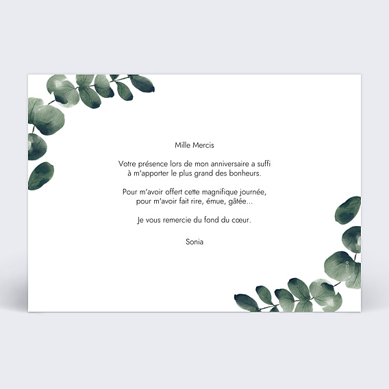 Remerciements Anniversaire Branche d'Eucalyptus
