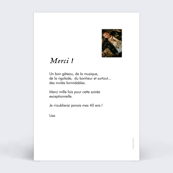 Carte remerciement anniversaire Multiphoto Etiquette Verso