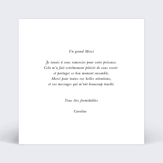 Carte remerciement anniversaire Remerciements Verso