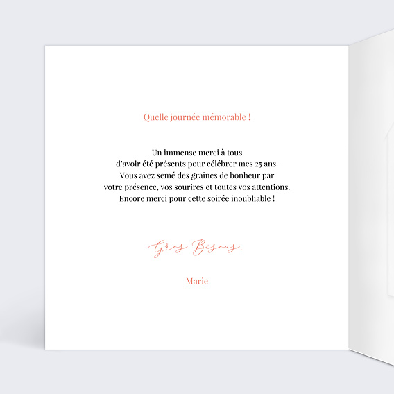 Carte remerciement anniversaire Multi photos avec graines Intérieur Gauche