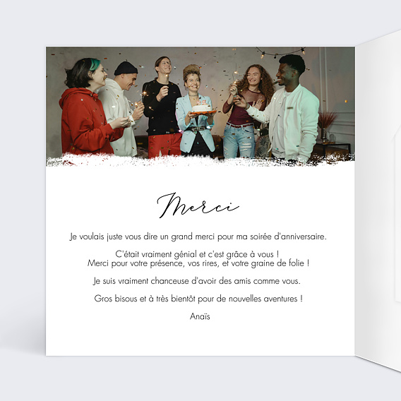 Carte remerciement anniversaire Effet Photo Graines à Planter Intérieur Gauche