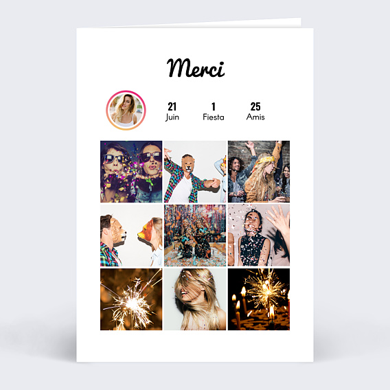 Carte remerciements anniversaire Tendance 