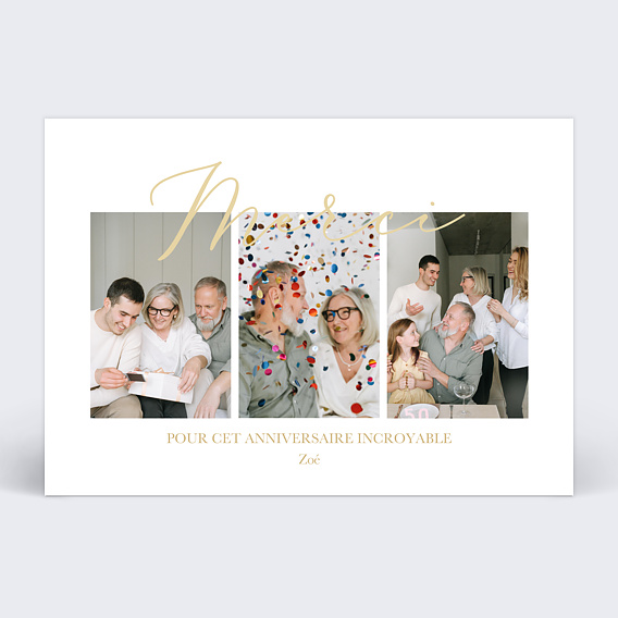Carte remerciement anniversaire Triptyque festif