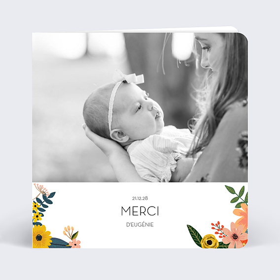 Carte remerciement baptême Bouquet Printanier