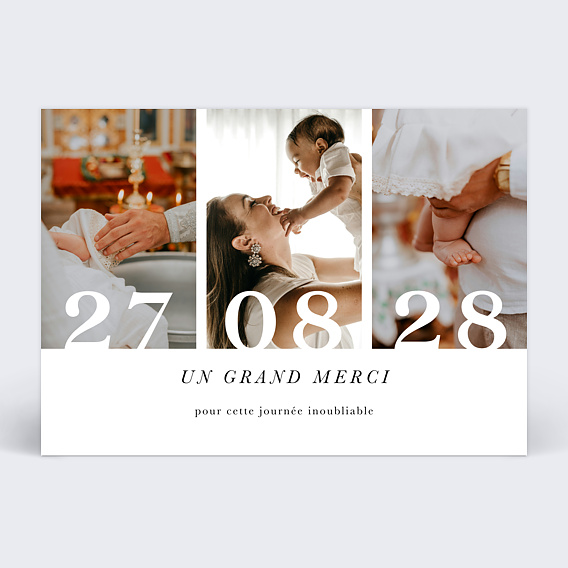 Carte remerciement baptême Date inoubliable