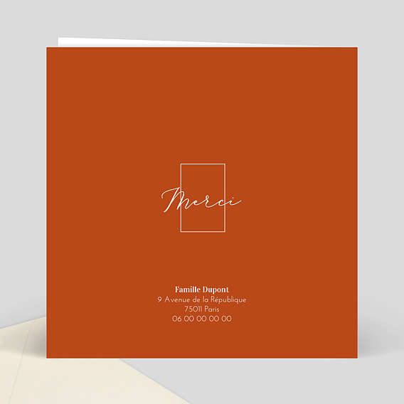 Carte remerciement baptême Été Indien Verso