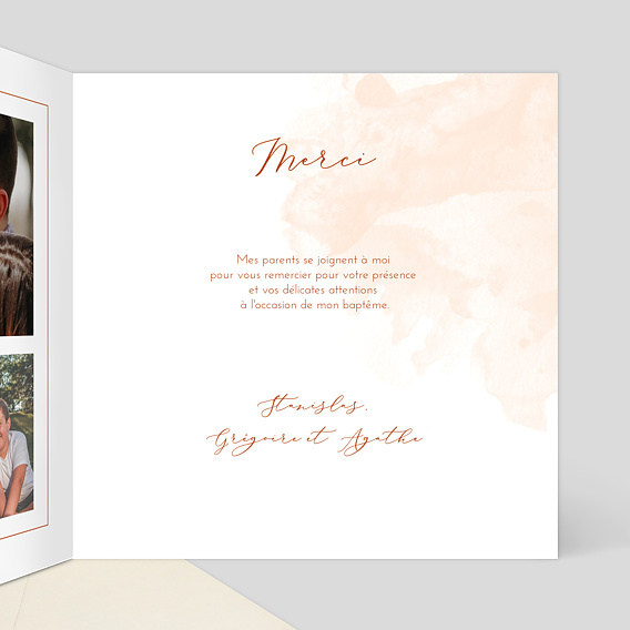 Carte remerciement baptême Été Indien Intérieur Droit