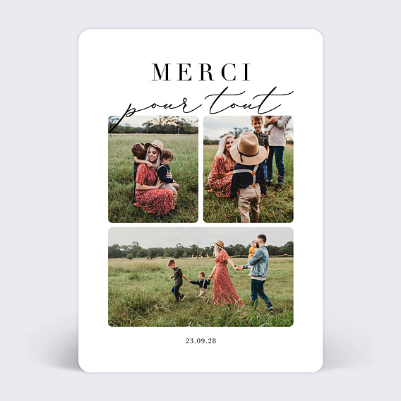 Carte remerciement baptême Grande Typo Merci