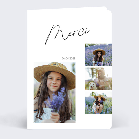 Carte remerciement baptême Multiphotos Epuré