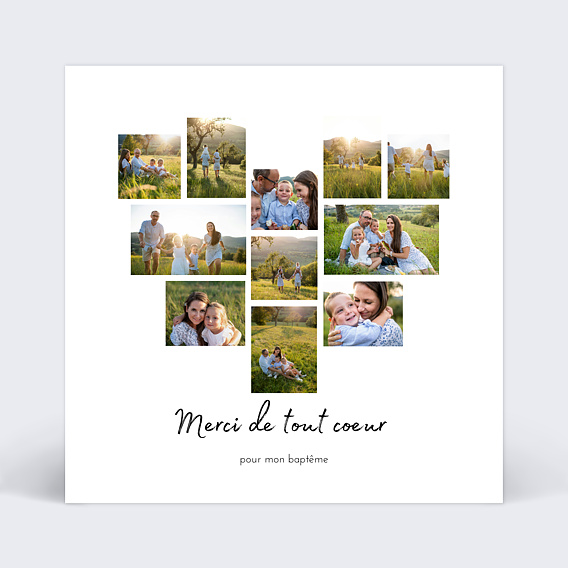 Carte remerciement baptême Pêle Mêle Coeur