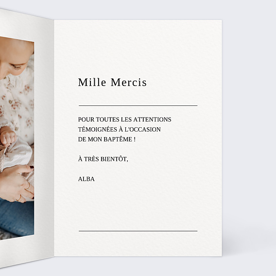 Carte remerciement baptême Gazette Originale Intérieur Droit