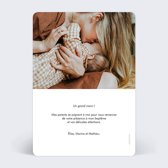 Carte remerciement baptême 3 photos Verso