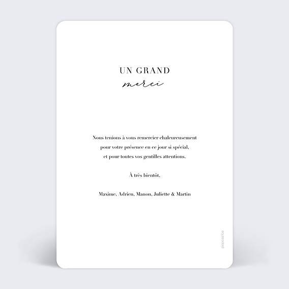 Carte remerciement baptême Grande Typo Merci Verso