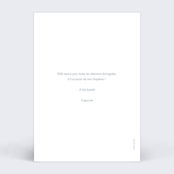 Carte remerciement baptême Photo Colombe Verso