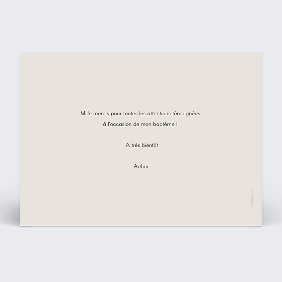 Carte remerciement baptême Polaroid Baptême Verso
