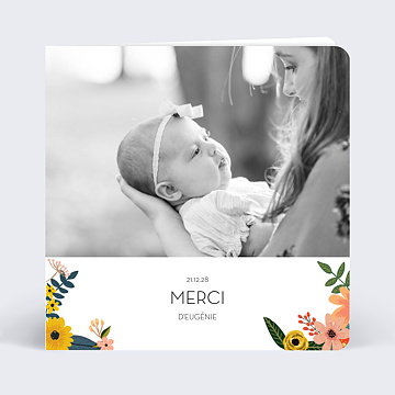 Carte remerciement baptême Bouquet Printanier