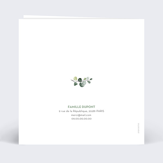 Carte remerciement baptême Remerciements Nature Verso