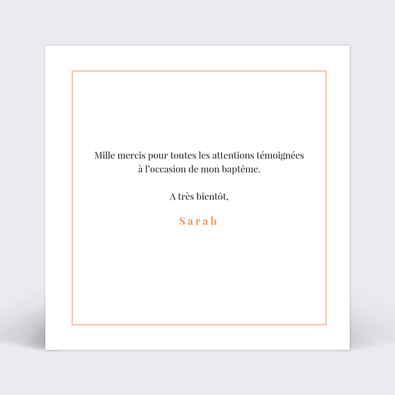 Carte remerciement baptême Joli filet Verso