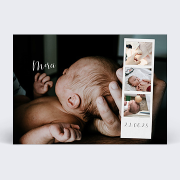 Carte remerciement baptme Polaroid Baptme