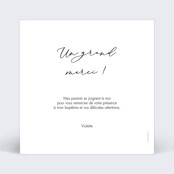 Carte remerciement baptême Votre Photo ici Verso