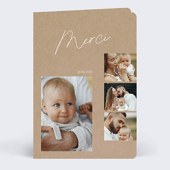 Carte remerciement baptême Multiphotos Kraft