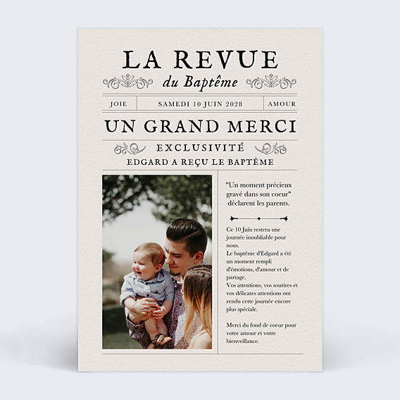 Remerciements Baptême Journal