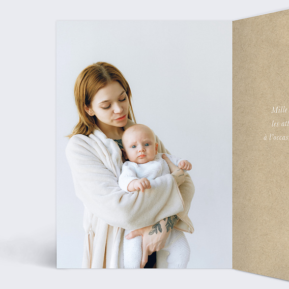 Carte remerciement baptême Colombe Kraft Intérieur Gauche