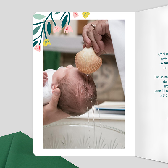 Carte remerciement baptême Floral Atmosphère Intérieur Gauche