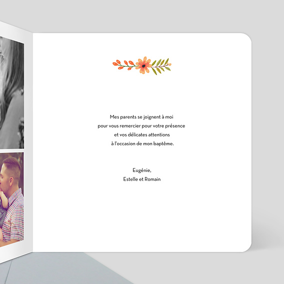 Carte remerciement baptême Bouquet Printanier Intérieur Droit