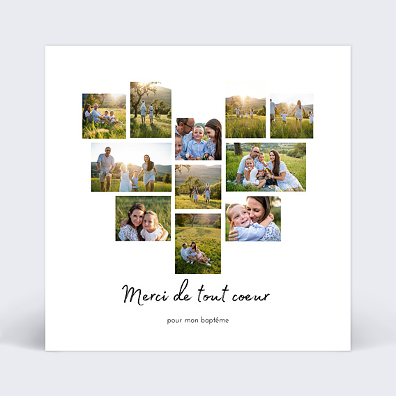 Carte remerciement baptême Pêle Mêle Coeur