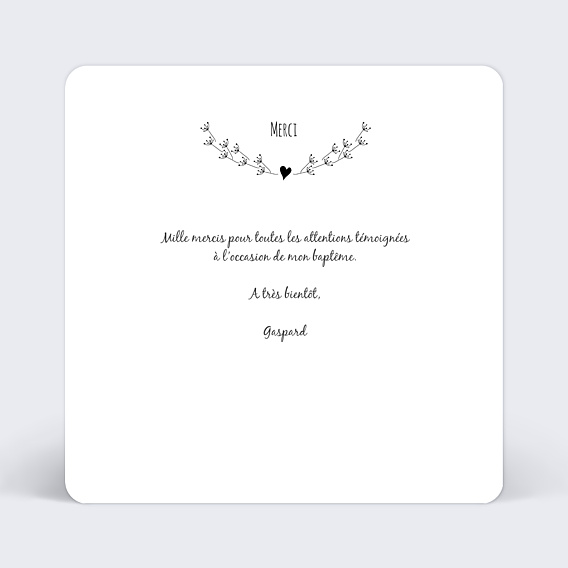 Remerciements Baptême Coeur bucolique simple