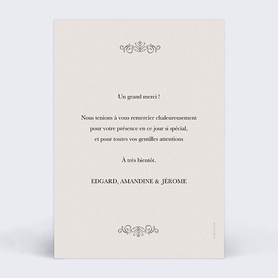 Carte remerciement baptême Journal Verso