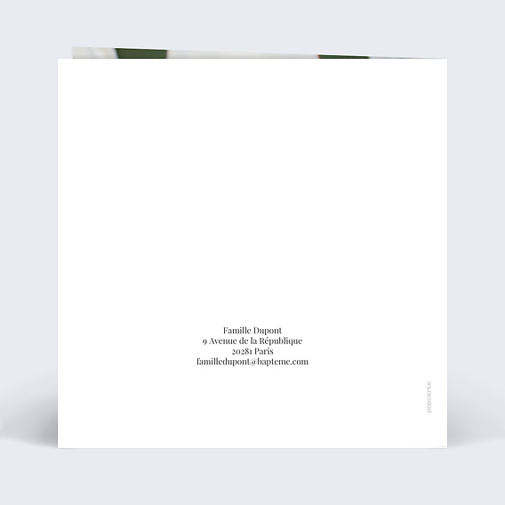 Carte remerciement baptême Calligraphie Verso