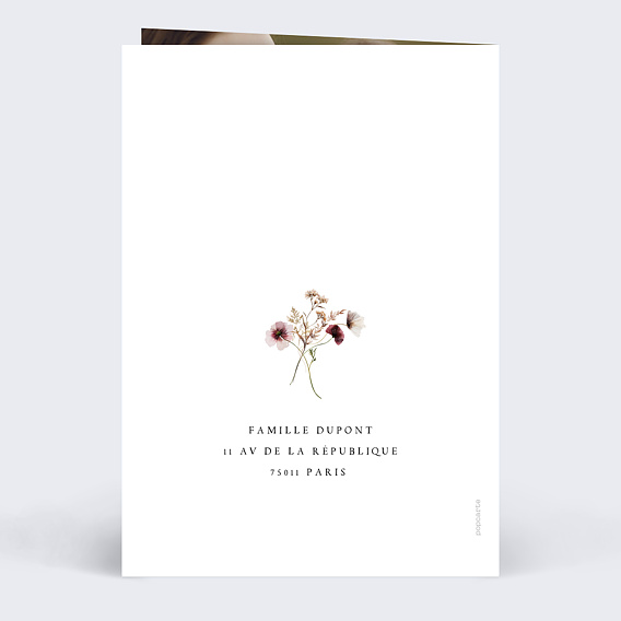 Carte remerciement baptême Couronne de Fleurs Sauvages Verso