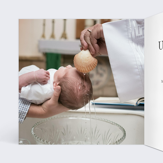 Carte remerciement baptême Merci blanc Intérieur Gauche