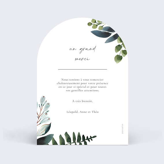Carte remerciement baptême Idylle Végétale Arche Verso