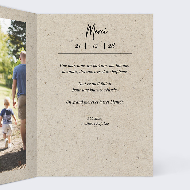 Carte de Remerciements Baptême Esprit Chiné IV Intérieur Droit