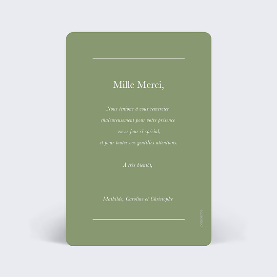 Carte remerciement baptême Petite Robe Blanche Verso