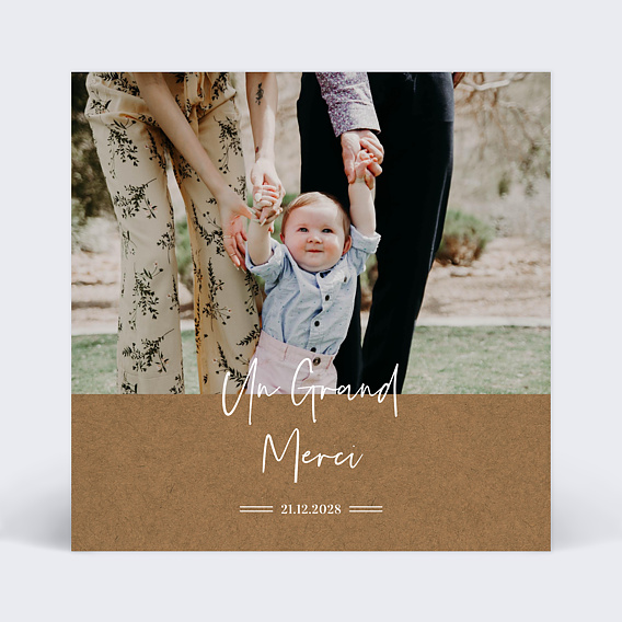 Carte remerciement baptême Bohème Recto