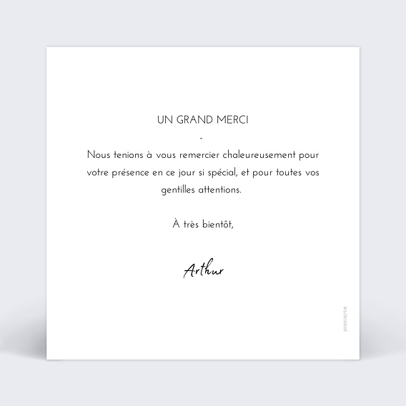 Carte remerciement baptême Pêle Mêle Coeur Verso