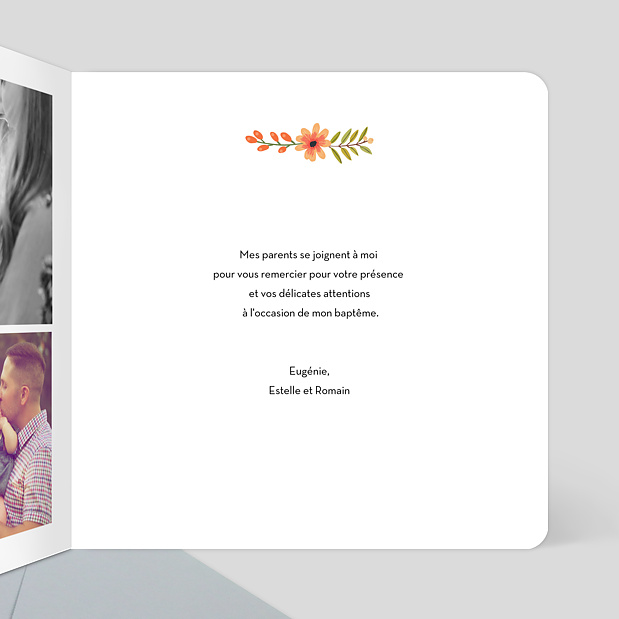 Carte de Remerciements Baptême Bouquet Printanier Intérieur Droit
