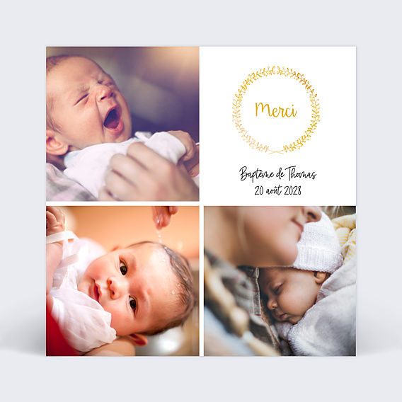 Remerciements Baptême Couronne fleurie multiphoto